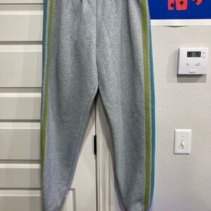 NATURAL LIFE Gray Joggers with Green and Blue Stripes